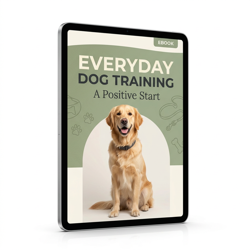 Everyday Dog Training A Positive Start ebook cover displayed on a tablet against a white background